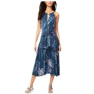 Rachel Roy Claudette Tie Front Midi Dress Size 14 Blue Floral Date night